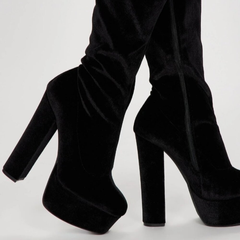 Velour platform boots
